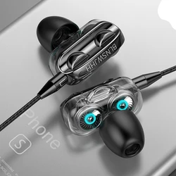 Dual Drive Stereo Wired Earphone Universal In-Ear Heavy Bass Stereo Wired Earphones Sports Gaming Headsets with Mic For Phone