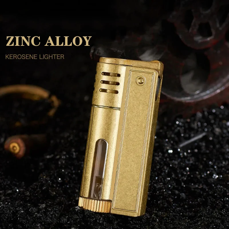 Classic Retro Gasoline Lighter Metal Windproof Open Flame Cigarette Lighters Grinding Wheel Flintstone One-Key Ignition