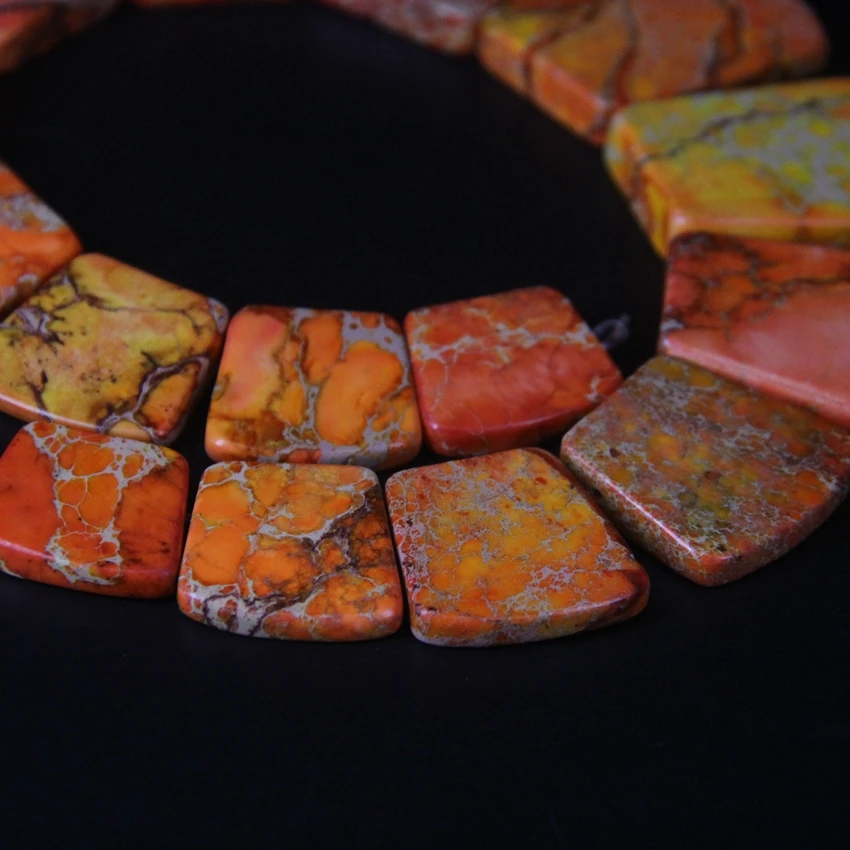15pcs Orange Impression Jaspers Top Drilled Trapezoid Slab Beads,Ocean Sediment Emperor Stone Graduated Necklaces Trendy Jewelry