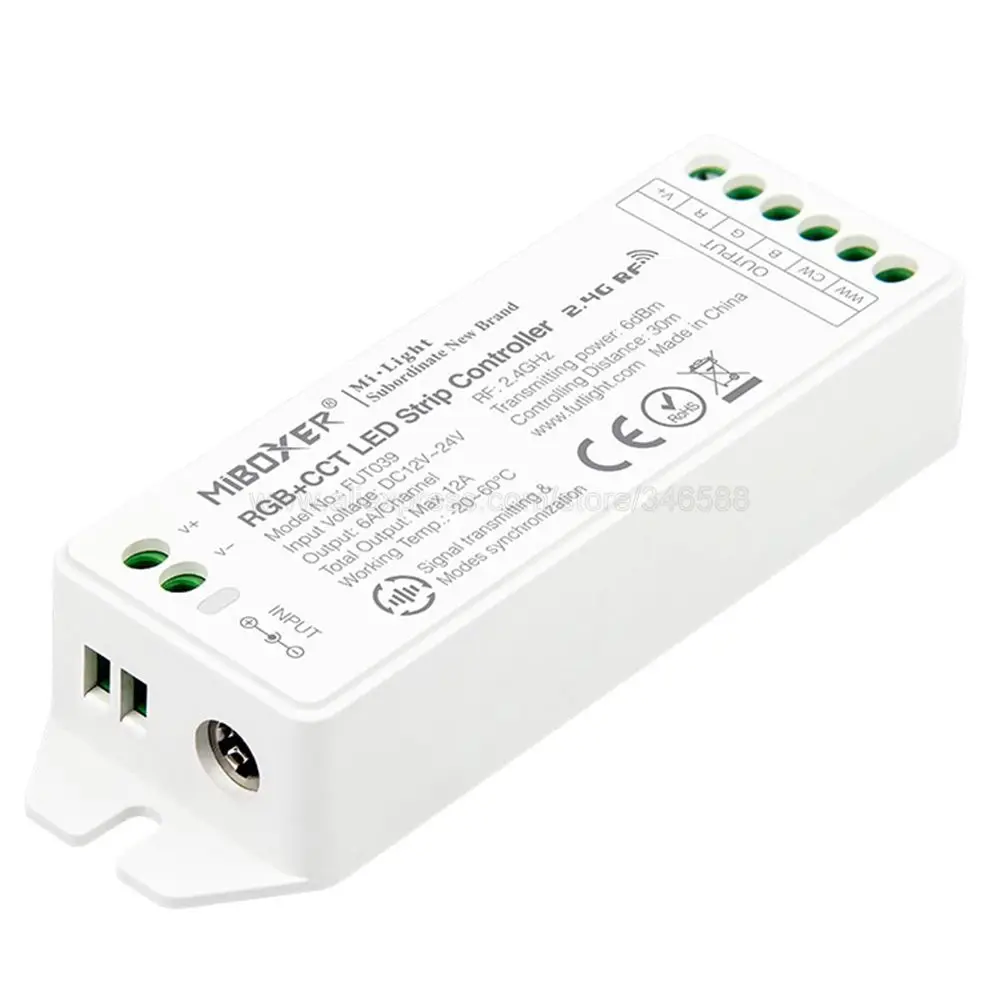 MiBOXER FUT039 (Upgraded) 2.4GHz RGB+CCT LED Strip Controller Smartphone APP / 2.4GHz RF / Voice / DMX512 Control Panel Control