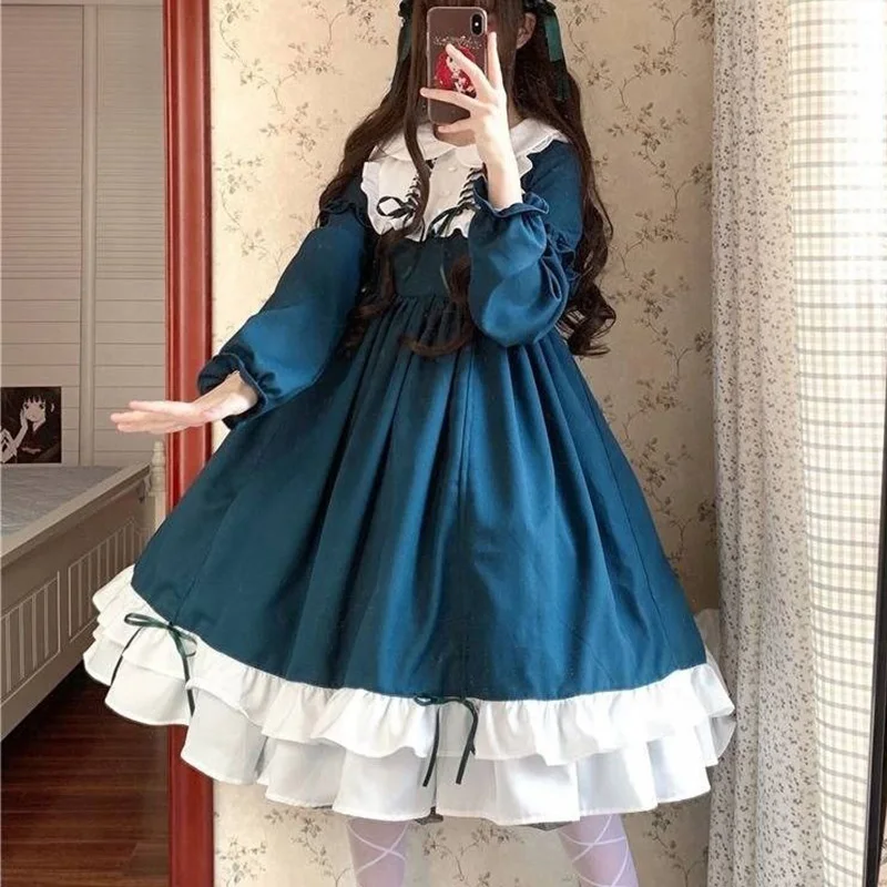 

Princess Clothes Lolita Dress Kawaii Lovely Patchwork Dress Girl Pink Green Burgundy Halloween Costumes For Women Cosplay Anime