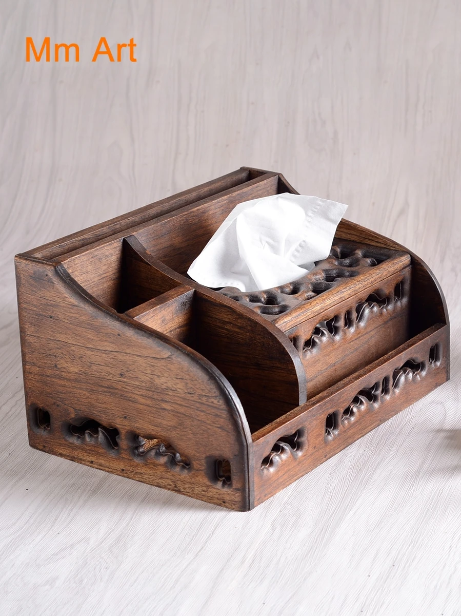 

Creative Solid Wood Multi-Functional Tissue Box Paper Extraction Box Living Room Coffee Table Household Desk New Chinese Style