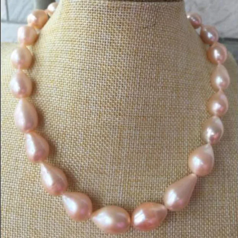 

PINK BAROQUE 18" 12-14MM SOUTH SEA PEARL NECKLACE 925silver WHITE CLASP