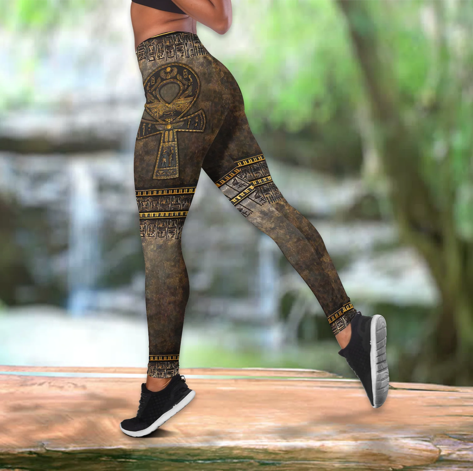 Ankh Ancient Egypt Symbol 3D Printed Hollow Tank Top & Leggings Set Fitness Female Full Length Leggings Yoga Pants LKB-27