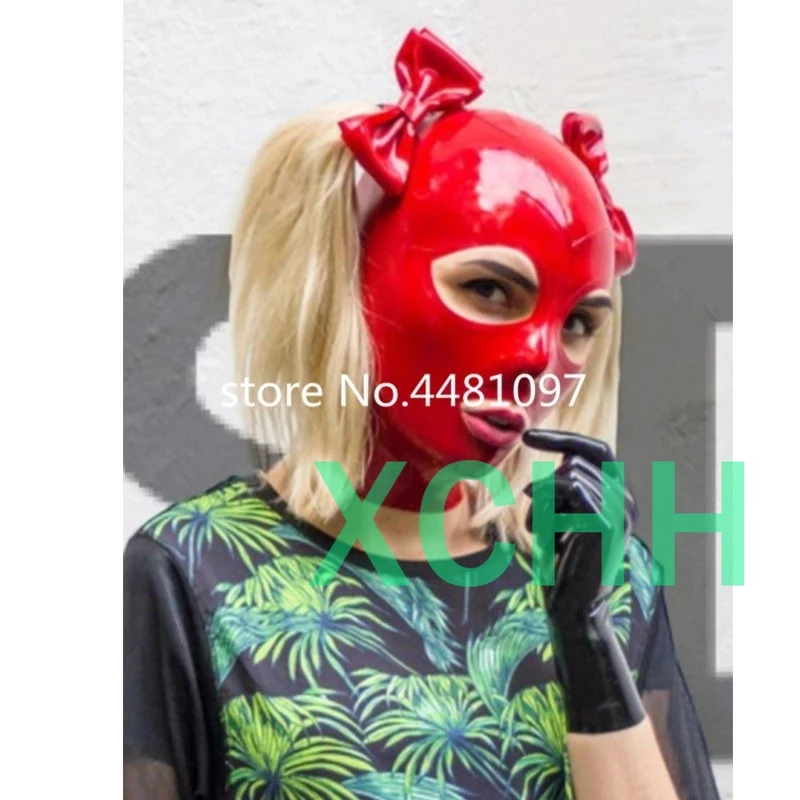 

Latex Mask Rubber Unisex Hood with Wig Rubber Fetish Mask Two Braid Wigs Latex Headgear Sexy Cosplay Accessaries anime cosplay