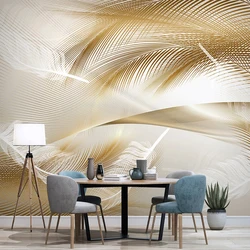 Modern Art Wallpaper 3D Golden Feather Abstract Lines Photo Wall Mural Living Room TV Sofa Bedroom Home Decor Papel De Parede 3D