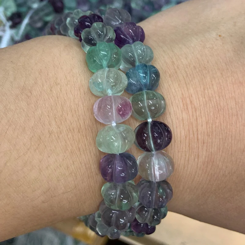 Natural Fluorite Stone Beads 15'' Rondelle Carved Pumpkin DIY Loose Beads For Jewelry Making Beads Women Bracelet Necklace Gift image 3