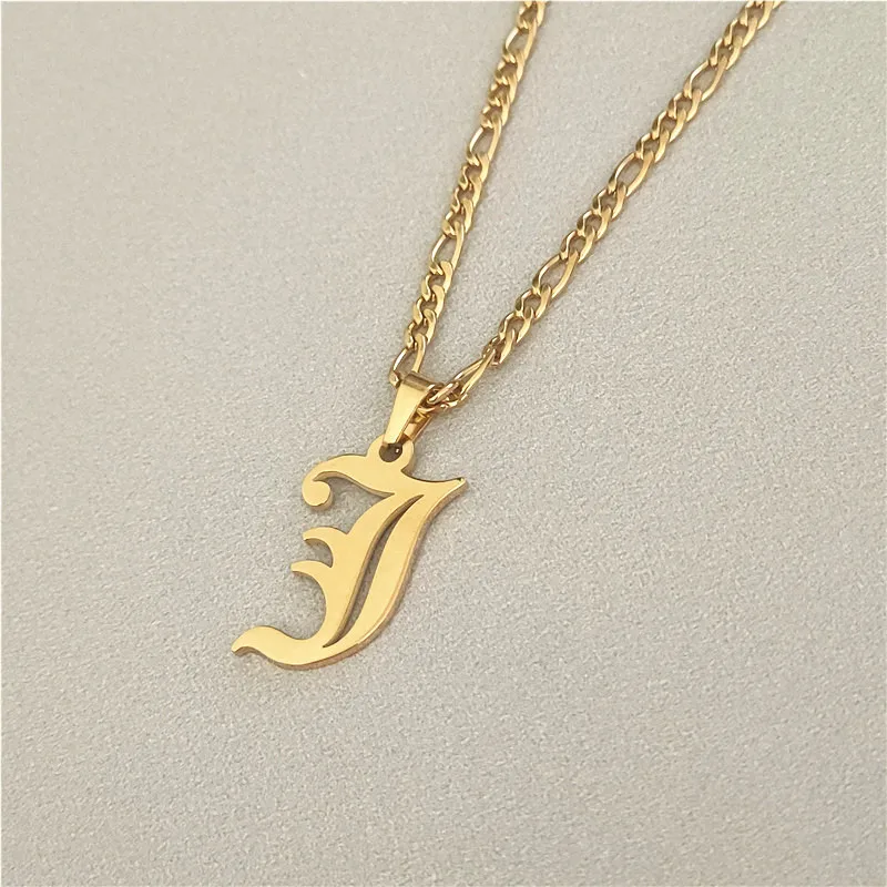 النساء أزياء الأولي قلادة العتيقة نمط مصممة إلكتروني A-Z 26 الأولي Collares مجوهرات الصلب سلسلة قلادة #6