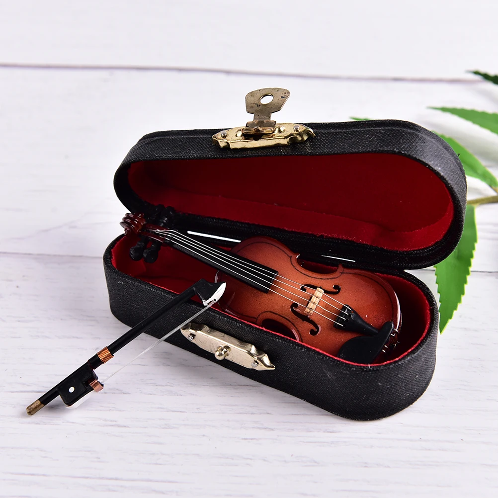 Mini violon avec support, collection d'instruments musicaux miniatures en bois, ornements décoratifs, jouets musicaux