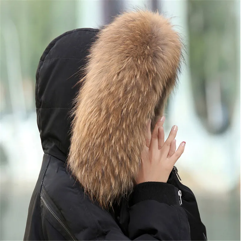 Luxury Winter Real Raccoon Fur Collar Ladies Scarf Warm Furry Soft Shawl Cover Hood Fur Can Be Customized Size.