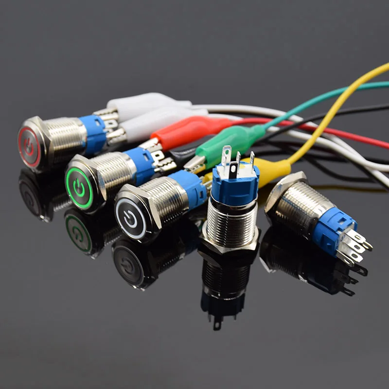16mm Waterproof Metal Push Button Switch LED Light Momentary Latching Car Engine Power Switch 6V 12V 24V 220V Metal switch