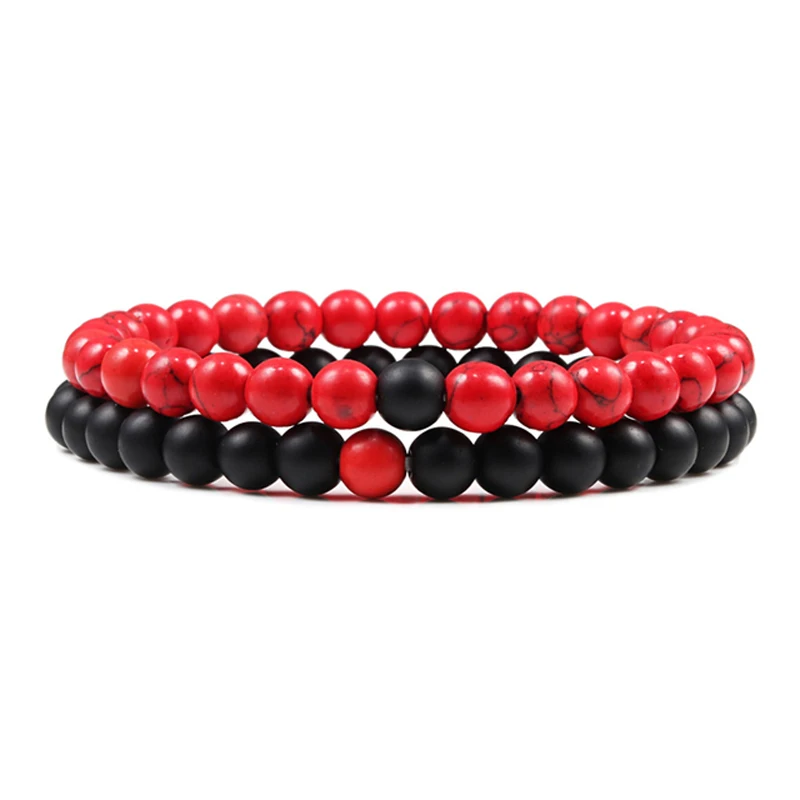 Juego de pulseras de cuentas de piedra Natural Budista Tibetano rojo de la suerte, 7 pulseras de Chakra tejidas a mano, pulseras de cuerda trenzadas, joyería de oración