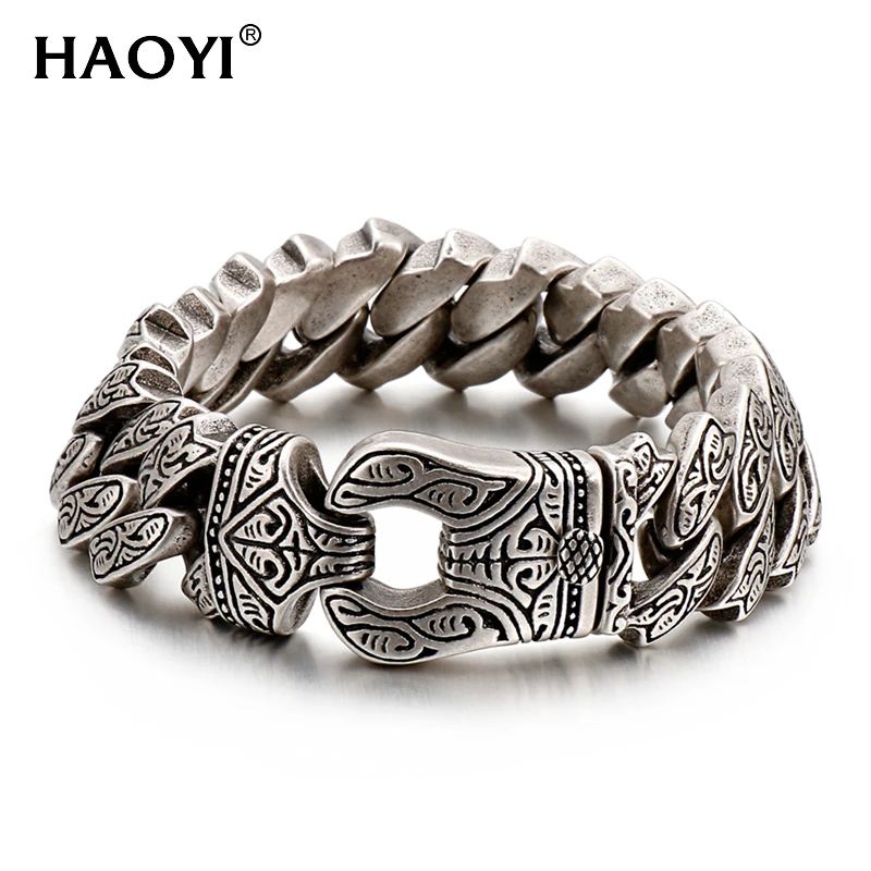 17/20mm Vintage Texture Bracelet Massive Heavy Stainless Steel Bracelet Mens Chain Bracelets Metal Bangles Jewelry For Men