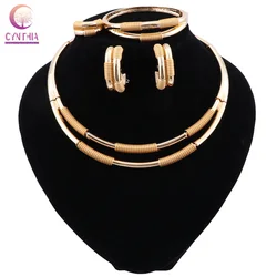 CYNTHIA Dubai Gold Color Bridal Jewelry Sets Fashion African Beads Jewelry Set Nigeria Wedding Necklace Earrings Bracelet Set