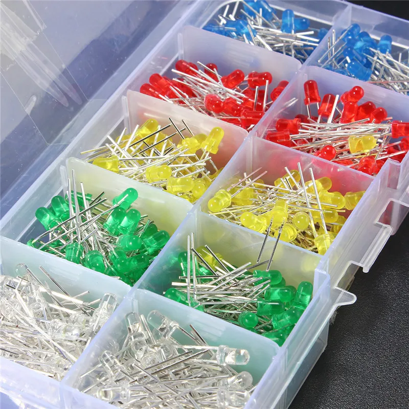 500Pcs/lot 3mm LED Diode Kit Ultra Bright LEDs Lights Lamp Emitting Diodes White Yellow Red Blue Green DIY Kit Set Bulb Lamp