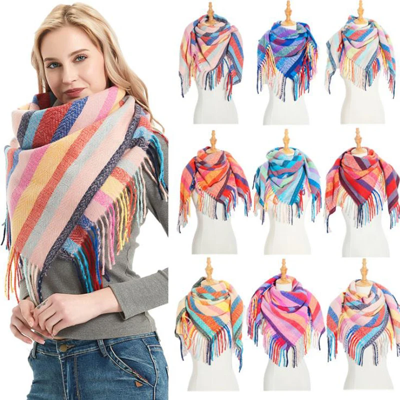 

2020 New Spring Winter Women scarf plaid stripes warm Loop Yarn scarves shawls Luxury neck bandana pashmina thick lady wrap