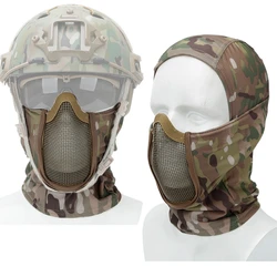 Máscara de caza con casco, pasamontañas de combate militar, gorra táctica de media cara, malla de acero, Airsoft, Paintball