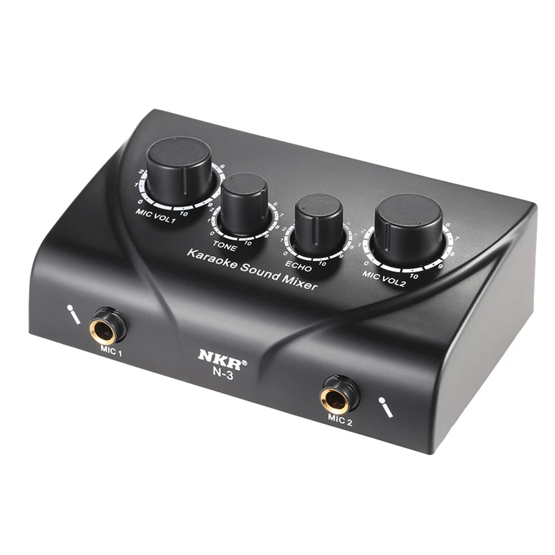 ABGN Hot-N-3 Portable Dual Mic Inputs Audio Sound Mixer For Amplifier & Microphone Karaoke Ok Mixer Black Us Plug  for Company