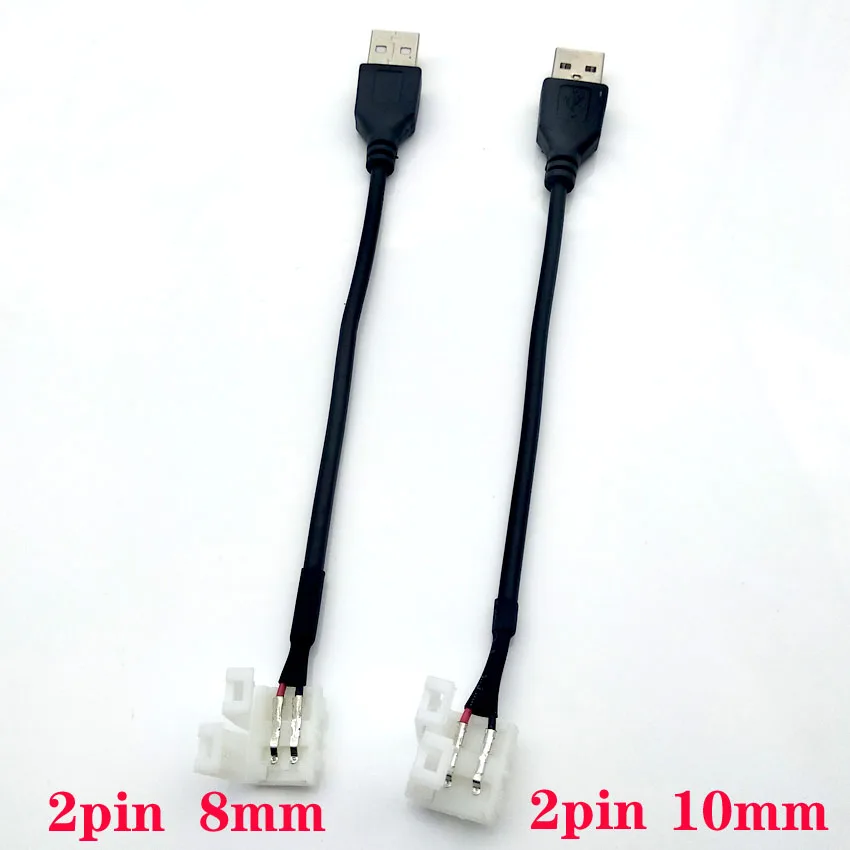 5 sztuk/partia 2pin 8mm 10mm bezpłatne spawanie Led złącze 15cm kabel do USB taśmy Led złącze dla DC5V 5050 taśmy Led