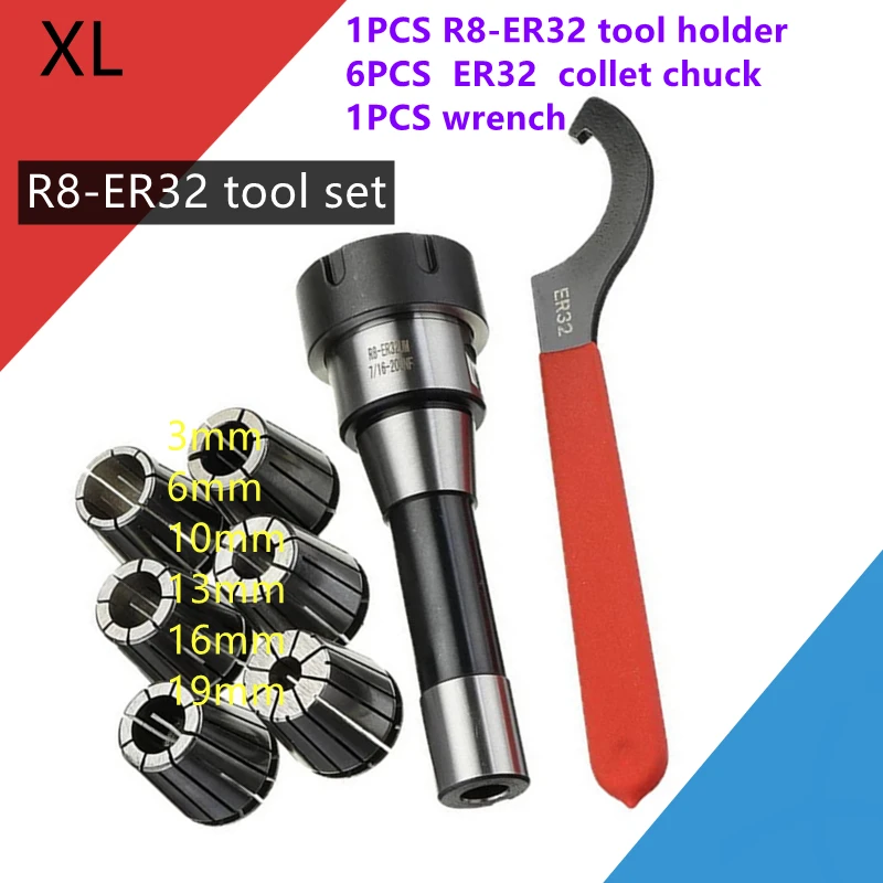 R8 inch milling tool holder +ER32 6PCS SInch spring collet+1PCS wrench Set for CNC Milling lathe tools