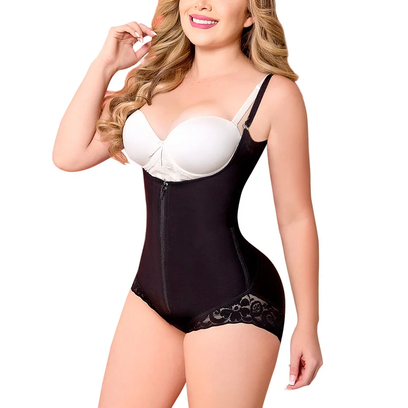 Women Shapewear Bodysuit Straps Tummy Control Waist Trainer Cincher Zipper Body Shaper Lace Fajas Colombianas Post Surgery