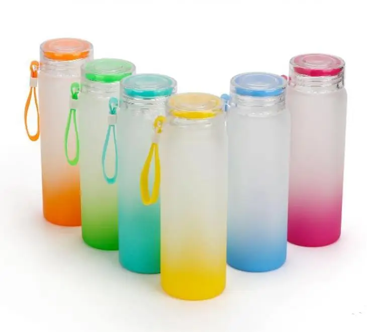 Sublimation Water Bottle 500ml Frosted Glass Water Bottles gradient Blank Tumbler SN4165