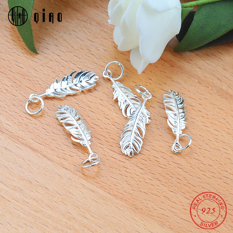 One piece 23*7MM 925 sterling silver unique charms cute feather Pendant silver charm pendant For Jewelry making diy