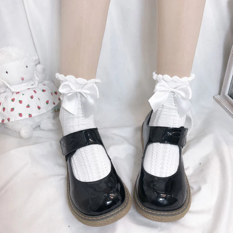 1 Pair Women Socks Ruffle Lolita Bow Socks Cosplay Costumes Accessories Medium Tube Comfortable Socks Cute Sweet Girl Gift