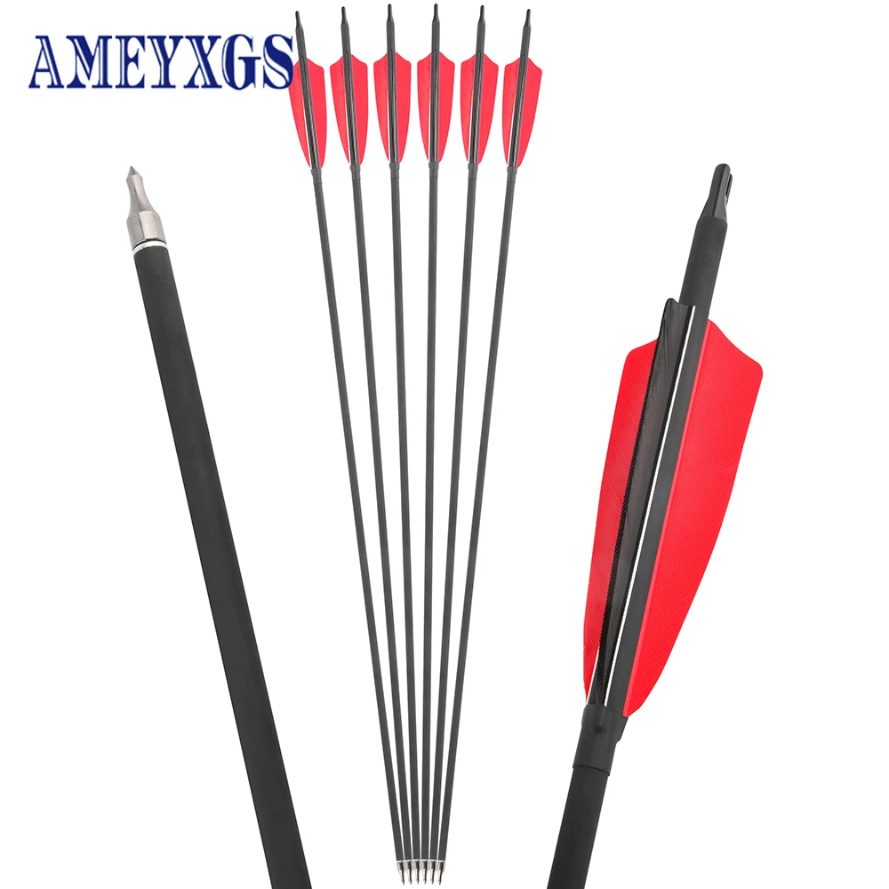 

6/12/24pcs 500 Spine 2 Red 1 Black Turkey Feather Mix Carbon Arrow OD 7.8mm ID 6.2mm for Compound/Recurve Bow Archery Shooting