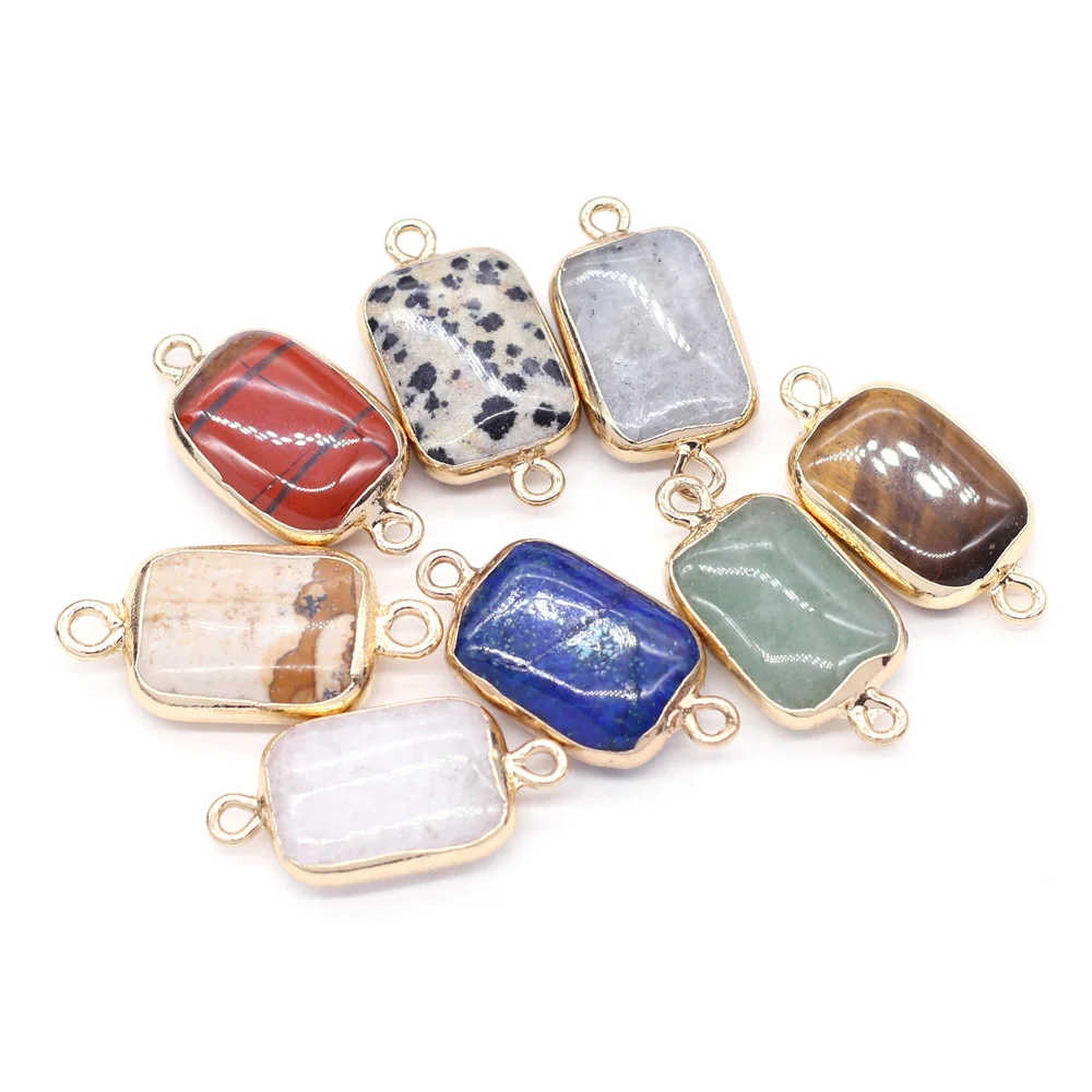 Natural Stone Two-hole connector Exquisite Charms Rectangle Pendant For Jewelry Making DIY Necklace Bracelet Accessory