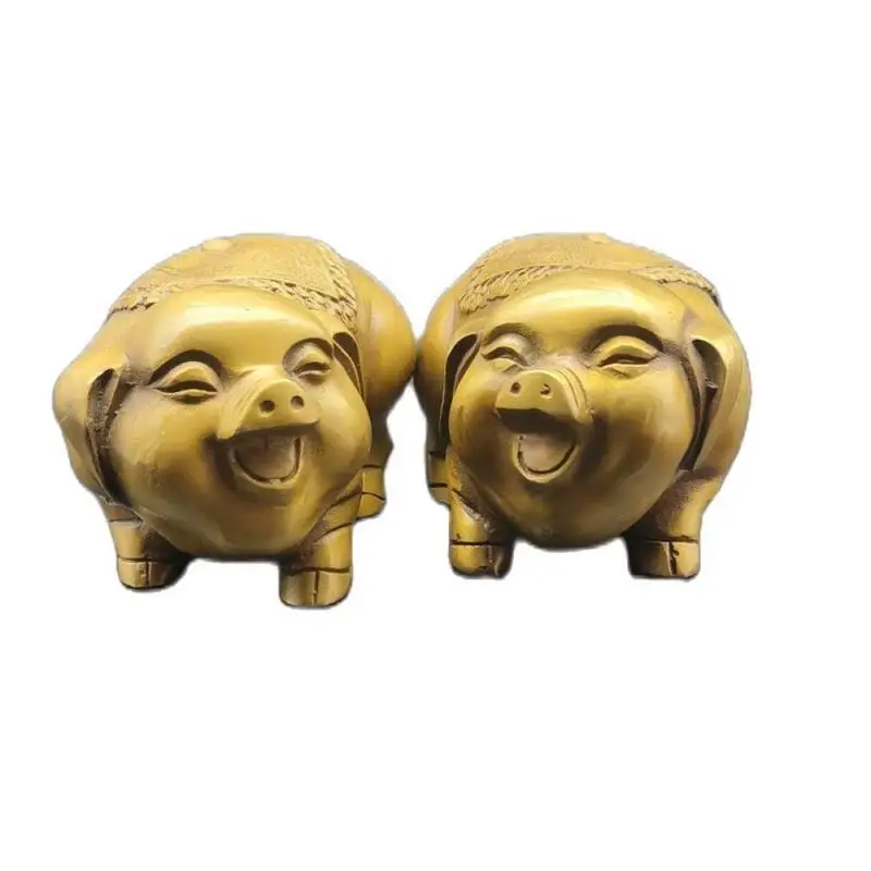 

1260g China Bronzeware Home Feng Shui Decoration Metal Crafts pure Copper Brass Lucky a pair Pig Gifts Zodiac Mascot