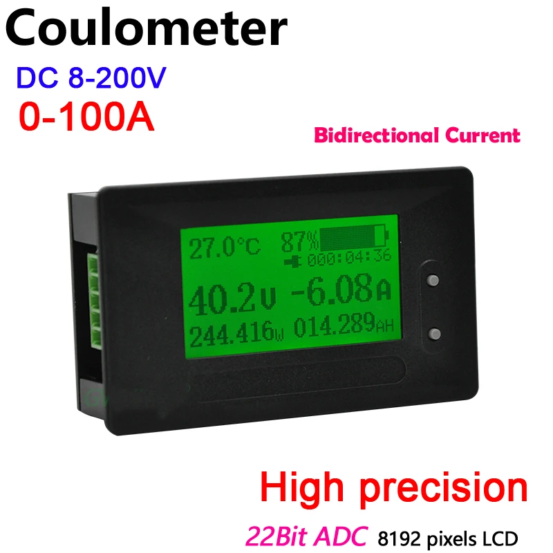 DC 100A Coulometer litowo-jonowy Lifepo4 akumulator kwasowo-ołowiowy Monitor wskaźnik pojemności wyświetlacz napięcie prądu czas zasilania TEMP a