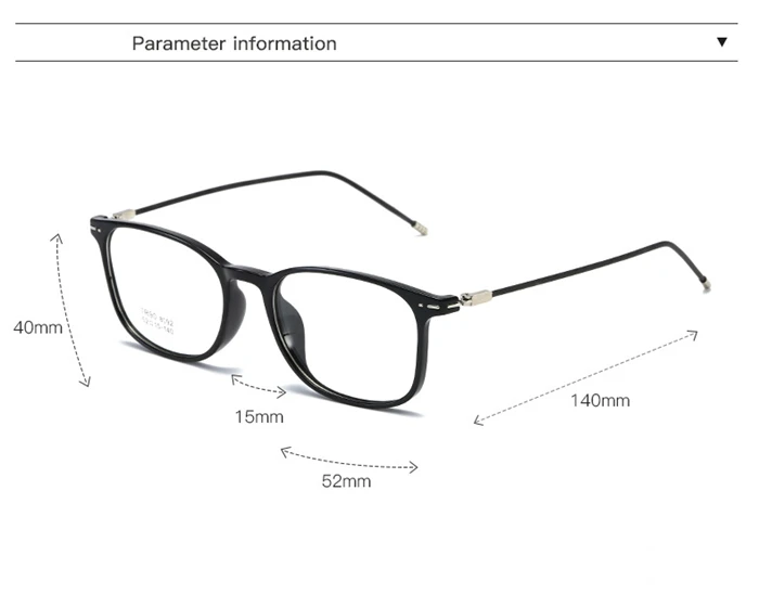 TR90 Quadratische Korrektionsbrille, Unisex, Stahldrahtbein, Kurzsichtigkeitsbrille, transparente Dioptrien -0,5 -1,0 -1,5 -2,0 bis -6,0 – Detail 8