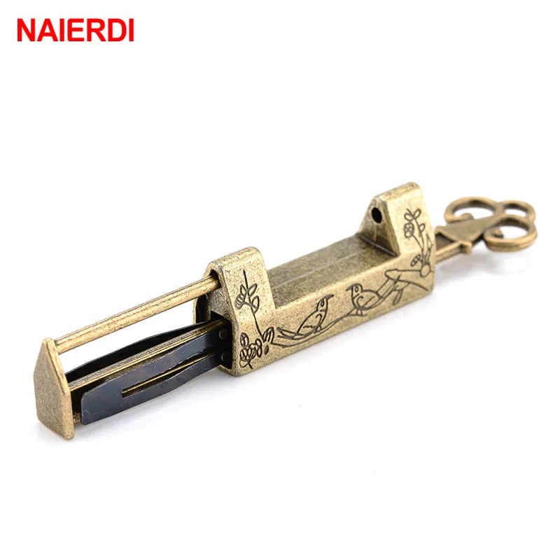 NAIERDI Çinko Alaşım Çin Eski Kilit Vintage Antika Kilit Retro Keyer Mavi-yeşil Asma Kilit Takı Ahşap Kutu Asma Kilit Bavul Çekmece