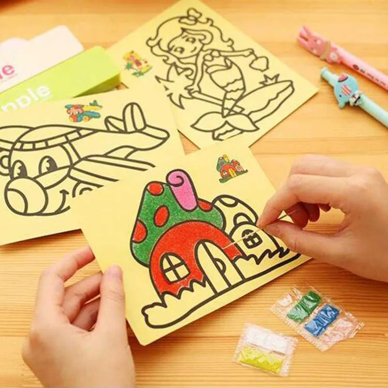 20 piezas/10 Uds. Almohadilla mágica para garabatear, tarjetas de pintura de arena, aprendizaje educativo temprano, juguetes de dibujo creativos para niños