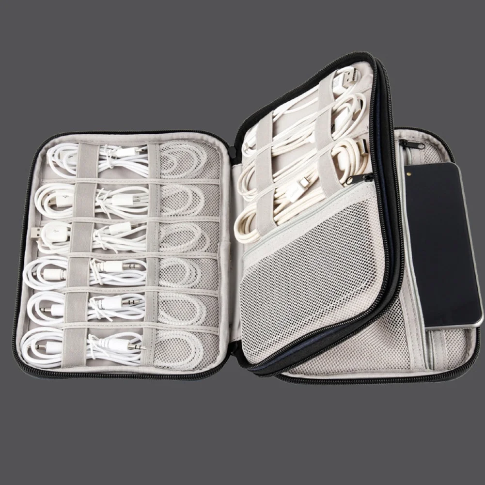 Gray Digital Storage Bag USB Data Cable Organizer Earphone Wire Bag Pen Power Bank Travel Kit Case Pouch Electronics Accessories