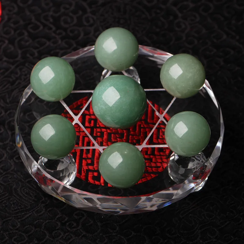 

Feng shui seven star array natural Donglin jade crystal ball + plate base decoration