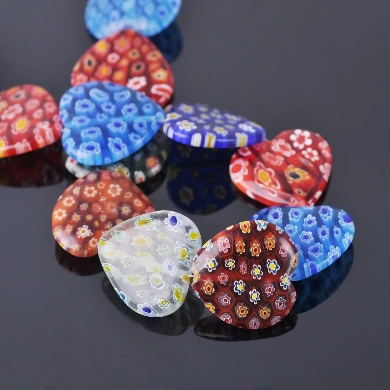 Heart Shape Mixed Flower Patterns 8mm 10mm 16mm 25mm Millefiori Glass Loose Beads for DIY Crafts Jewelry Making Findings