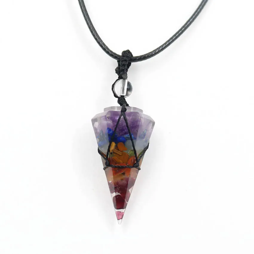 FYSL шестиугольная Пирамида Радужный камень и подвеска из смолы, веревочная цепочка, ожерелье, органит, энергия