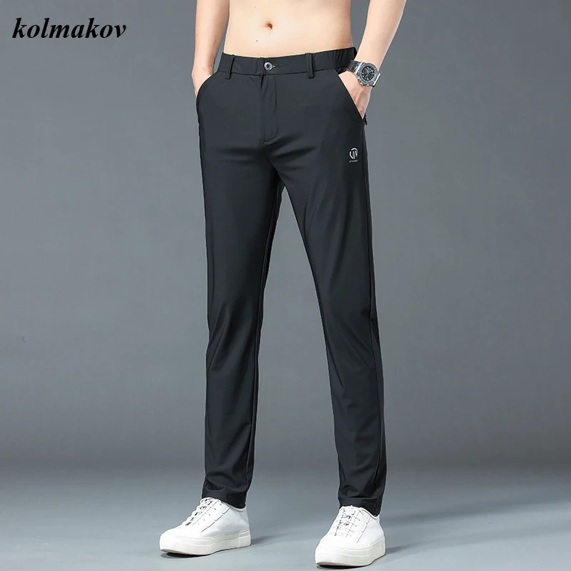 2024 New Arrival Style Men Boutique Ice Silk Leisure Pants Fashion Casual Solid Quickly Dry Men's Loose Trousers Plus Size 28-38