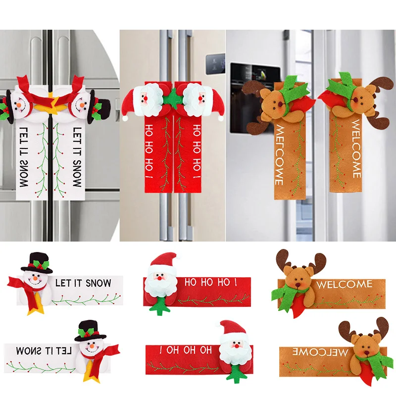 Christmas Decoration for Home Kitchen Microwave Oven Fridge Refrigerator Handle Cover Santa Claus Ornament Store Door Handle Dec