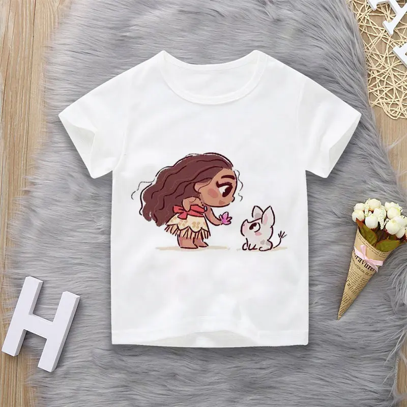 Unisex Summer Children\'s Clothing Princess Cute Cartoon Boy And Girl T-shirt Aesthetics Fun Kid Top Crew Neck White Short Sleeve