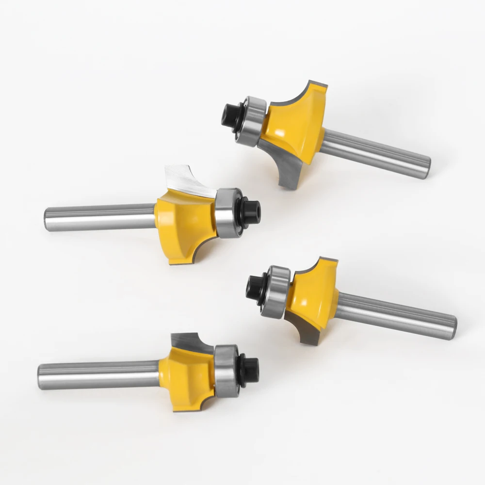 4 pces 6mm haste r3.17 r4.76 r6.35 r7.96corner redondo sobre o roteador bit com bearingmilling cortador para madeira woodwork carboneto de tungstênio