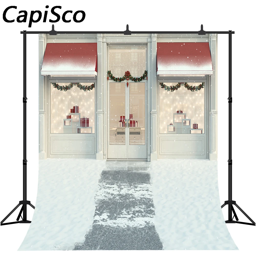 Capisco Christmas Shop Photography Background Xmas Store Window snowflake Backdrop Holiday Kid Baby Portrait Photo Studio Props