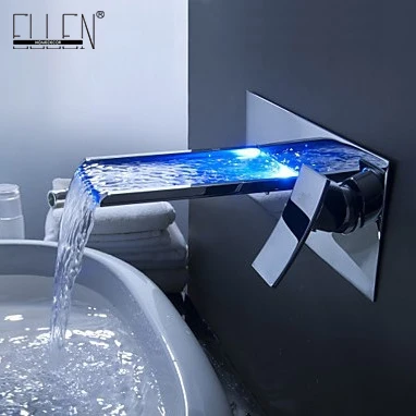 

Vidric Shipping in 24 Hours Bathroom Mixer Tap Color Changing LED Waterfall Wall Mount Bathroom Sink Faucet Torneira cozinha