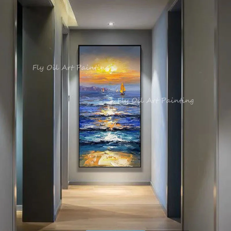 

Colorful Blue Ocean Navy Sea With Sunset Oil Painting Artist Handmade High Quality Picture for home living room decoration