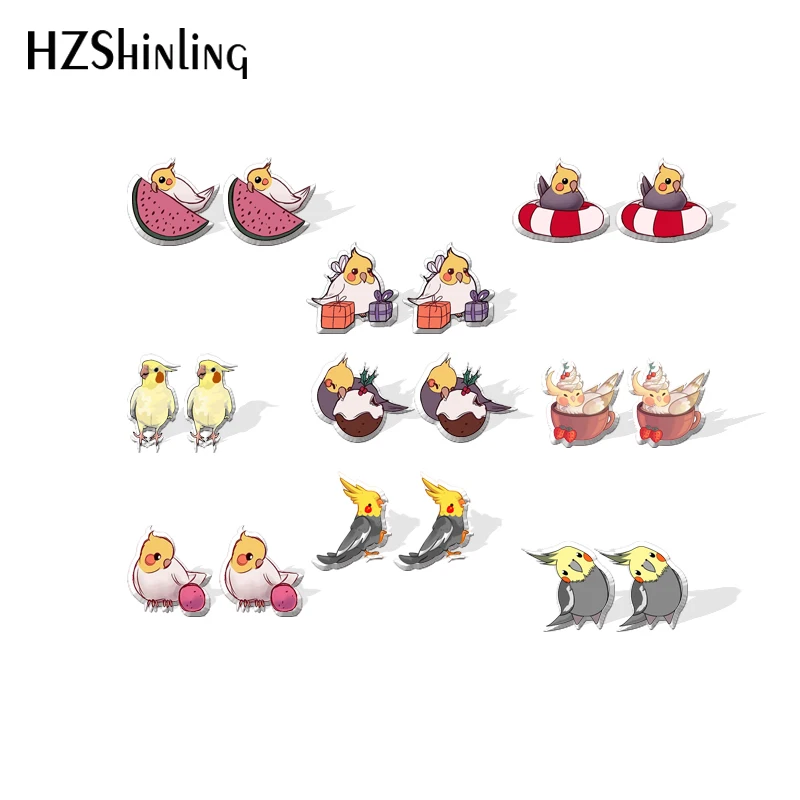 2021 New Cockatiel Stud Earring Cute Bird Acrylic Resin Earrings Epoxy Handmade Jewelry Gifts Girl