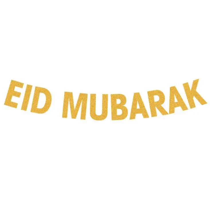 Gold Silver EID Banner Glitter Paper Garland EID Mubarak Party Muslim Festival Bunting Ramadan SN3703