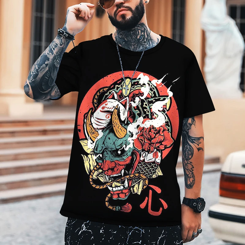 Japanese Samurai T-Shirts Oni 3D Printed Harajuku Streetwear Men Women Fashion Hip Hop Oversized T Shirt Tees Tops Male Clothing