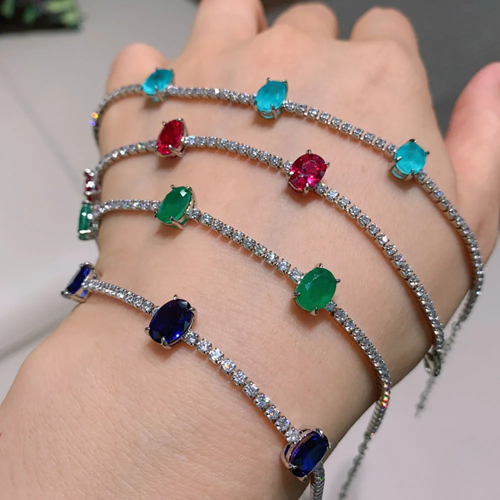 

KNRIQUEN Paraiba Tourmaline Ruby Emerald Aquamarine Stone Strand Bracelet For Women Gemstone Fine Jewelry Accessories Wholesale